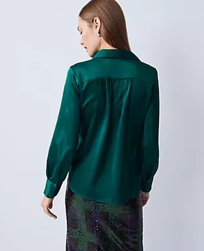 Ann Taylor Collared Shirred Yoke Button Down Shirt In Green