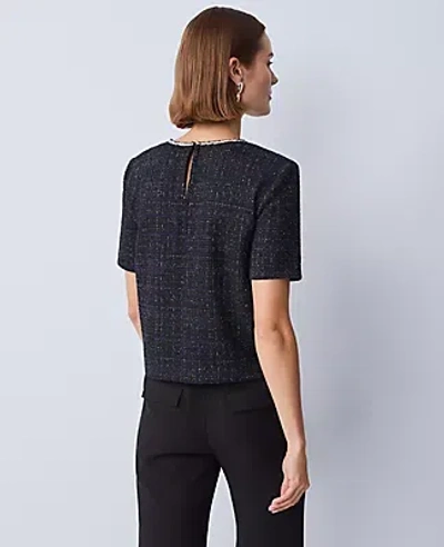 Ann Taylor Petite Metallic Tweed Top In Black