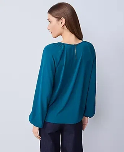 Ann Taylor Petite Lace Trim Mixed Media Blouse In Green