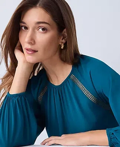 Ann Taylor Petite Lace Trim Mixed Media Blouse In Green