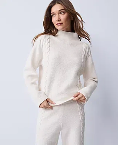 Ann Taylor Petite Weekend Collection Mixed Cable Sweater In White