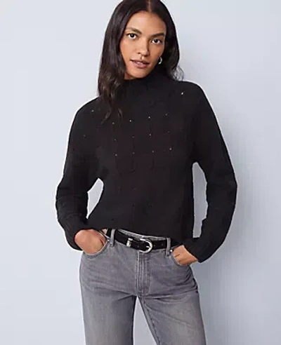 Ann Taylor Weekend Collection Textured Turtleneck Sweater In Black