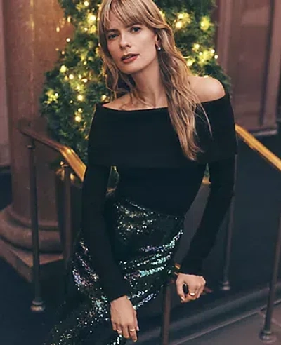 Ann Taylor Ribbed Off-the-shoulder Sweater In Black