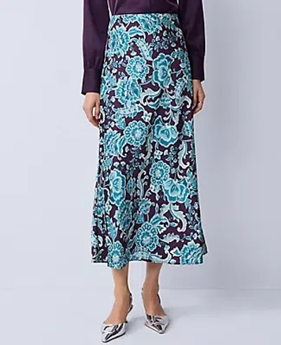 Ann Taylor Petite Floral Satin Midi Slip Skirt In Purple
