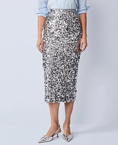 Ann Taylor Petite Sequin Column Midi Skirt In Silver