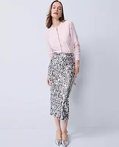 Ann Taylor Petite Sequin Column Midi Skirt In Silver