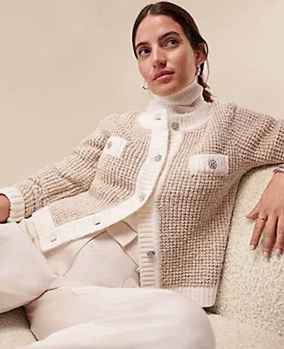 Ann Taylor Petite Metallic Waffle Knit Sweater Jacket In Brown