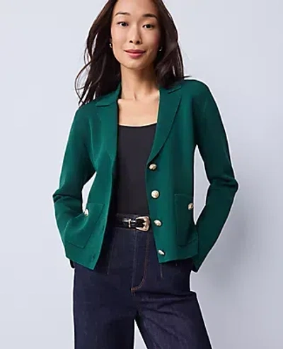 Ann Taylor Collared Sweater Jacket In Green