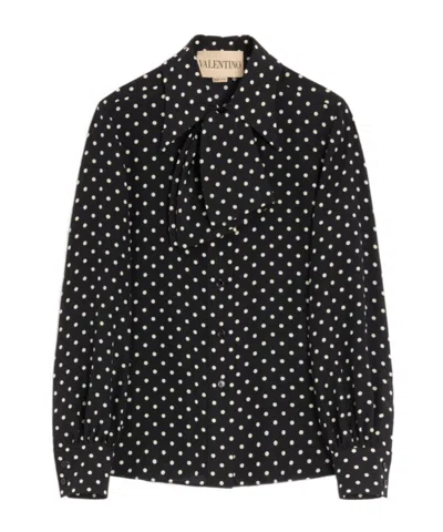Valentino Crepe De Chine Shirt With Plusdepois Print In Black