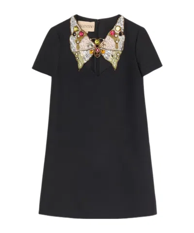 Valentino Embroidered Crepe Couture Short Dress In Black