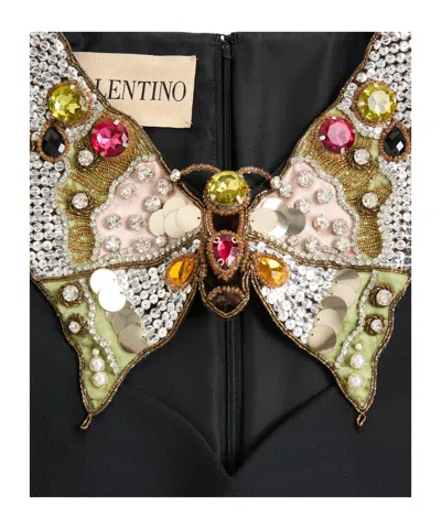 Valentino Embroidered Crepe Couture Short Dress In Black