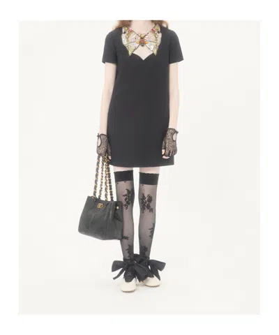Valentino Embroidered Crepe Couture Short Dress In Black