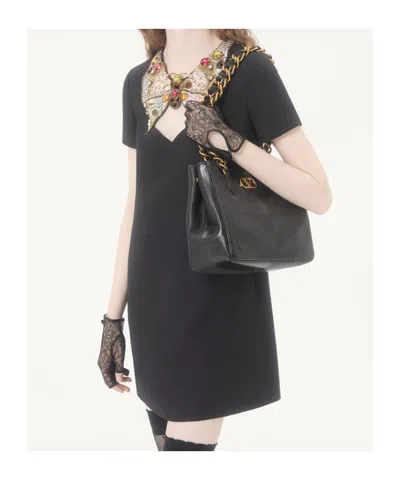Valentino Embroidered Crepe Couture Short Dress In Black