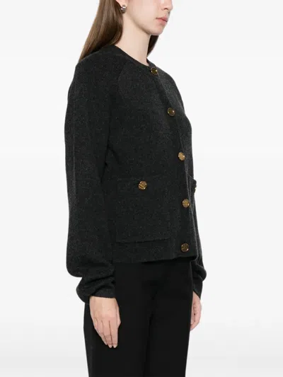 Totême Womens Navy Hammered Round-neck Stretch-wool Blend Cardigan Xs In Black