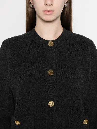 Totême Womens Navy Hammered Round-neck Stretch-wool Blend Cardigan Xs In Black