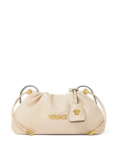 Versace Mini Tag Logo Clutch Bag In Neutral