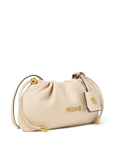 Versace Mini Tag Logo Clutch Bag In Neutral