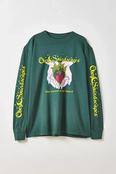 Obey Soundscapes Graphic Long Sleeve Tee In Green, Men's At Urban Outfitters In Green