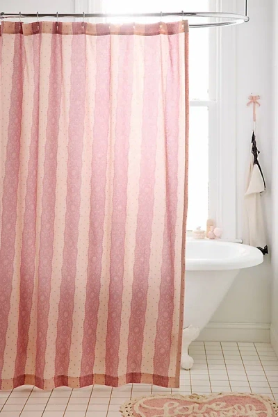 Urban Outfitters Lace Striped Patterned Shower Curtain In Pink At  In Pink