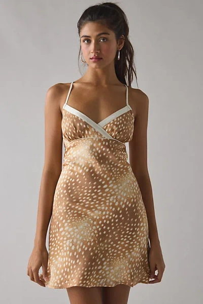 Kimchi Blue Slip It On Tie-back Satin Mini Dress In Doe Animal, Women's At Urban Outfitters In Brown
