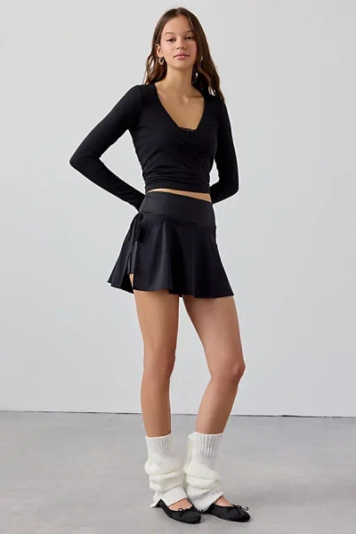 Out From Under Studio Woven Wrap Side-tie Mini Skort In Black, Women's At Urban Outfitters In Black
