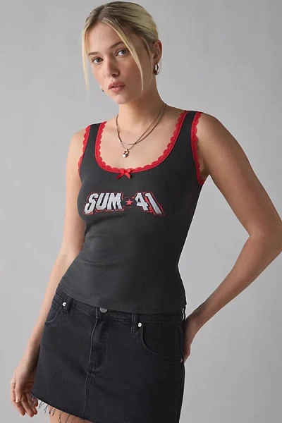 Urban Outfitters Sum 41 Graphic Lace Trim Tank Top In Black, Women's At  In Black