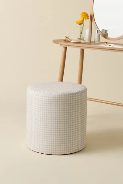 Urban Outfitters Willa Gingham Upholstered Ottoman In Tan At  In White