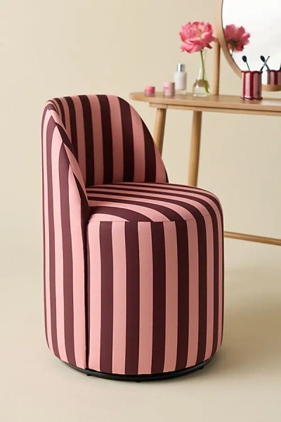Urban Outfitters Rosie Striped Upholstered Swivel Vanity Chair In Pink Combo At  In Burgundy