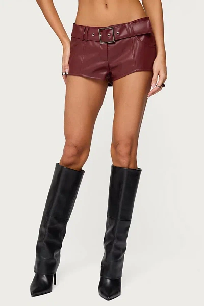 Edikted Alba Faux Leather Shorts In Burgundy, Women's At Urban Outfitters In Brown