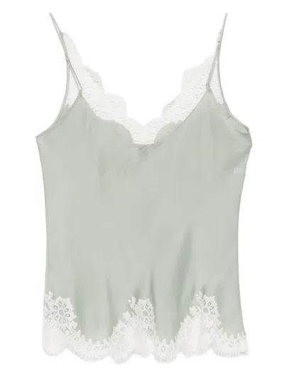 Carine Gilson V-neck Lace-detail Slip In Green