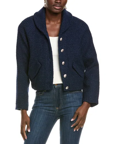 Endless Rose Boucle Tweed Buttoned Wool-blend Bomber Jacket In Blue