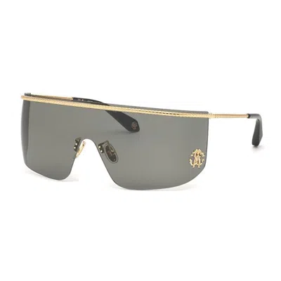 Roberto Cavalli Sunglasses Shield Rimless, Shiny Rose Gold Frame And Grey Lens Src012m0300 In Gold