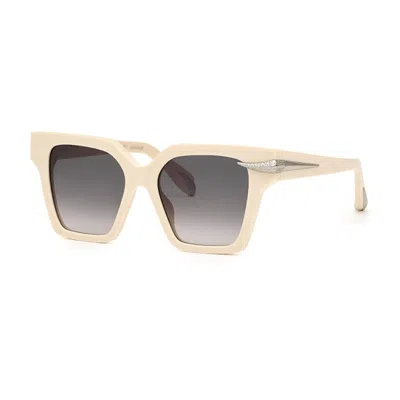Roberto Cavalli Sunglasses Square Full Rim, Cream Beige Frame And Grey Gradient Lens Src002s09x7 In Neutral