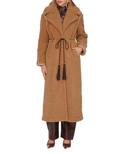 Avec Les Filles Embellished Belted Oversized Coat In Brown