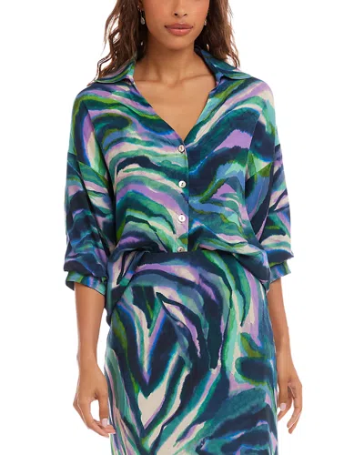 Karen Kane Lantern Sleeve Button-front Top In Multi