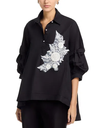 Nancy Yang Beaded Puffed Sleeve Top In Black