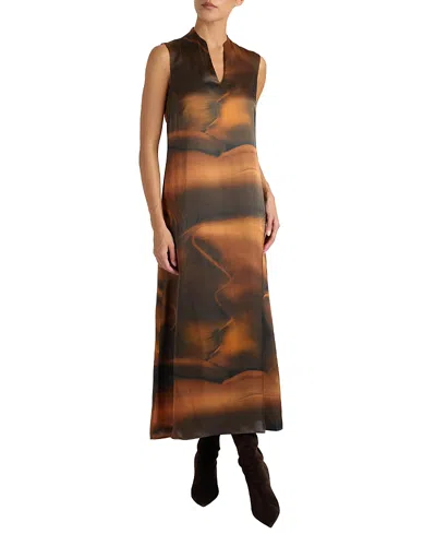 Santorelli Nicole Sleeveless Midi Shift Dress In Printed Silk Charmeuse In Multi
