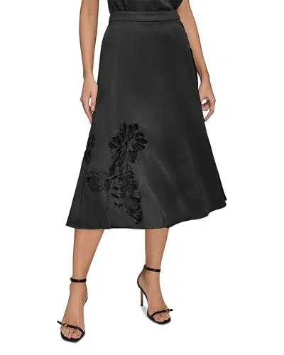 Donna Karan Embellished Satin Midi Skirt In Black