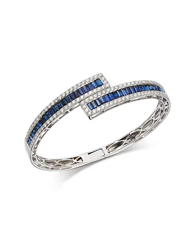 Bloomingdale's Fine Collection Luxe Collection Blue Sapphire & Diamond Bypass Bracelet In 14k White Gold In Blue
