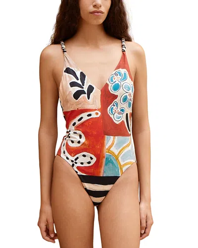 Alemais Michelle V Neck Patchwork Print Swimsuit In Multi