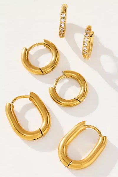 By Anthropologie Huggie Hoop Earrings, Set Of 3 In Gold