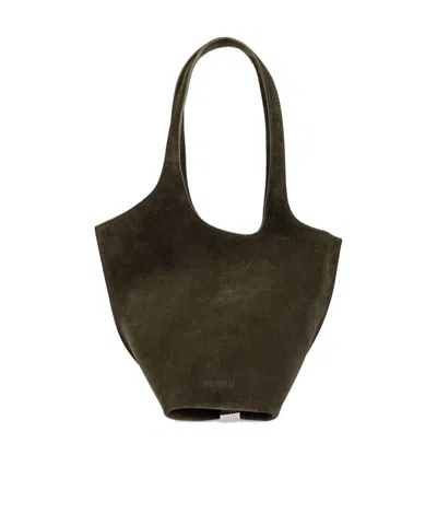 Attico Medium Leather Shoulder Bag With Dual Handles In Green