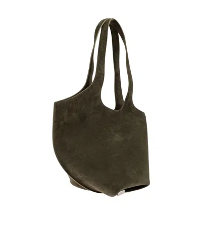 Attico Medium Leather Shoulder Bag With Dual Handles In Green