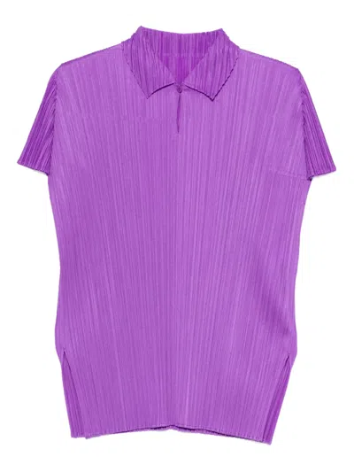 Issey Miyake Pleated Collared Polo Shirt In Purple