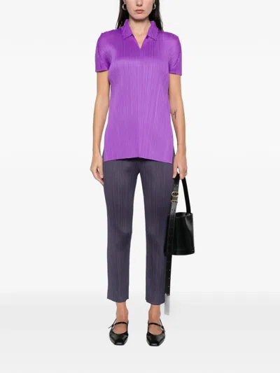 Issey Miyake Pleated Collared Polo Shirt In Purple