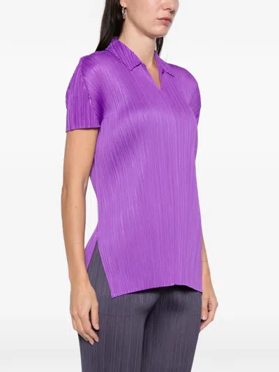 Issey Miyake Pleated Collared Polo Shirt In Purple