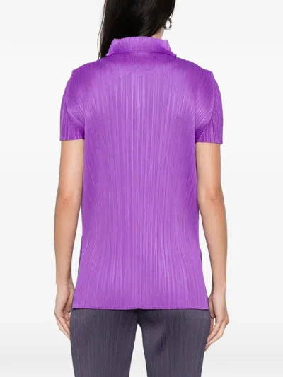 Issey Miyake Pleated Collared Polo Shirt In Purple
