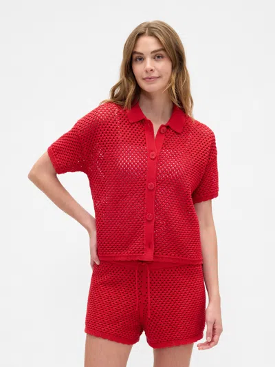 Gap Factory Relaxed Open-stitch Sweater Shirt In Red