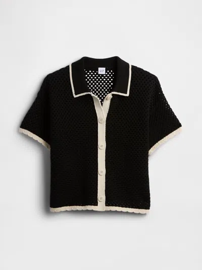 Gap Factory Relaxed Open-stitch Sweater Shirt In Black