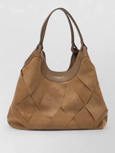 Gianni Chiarini Quilted Suede Shoulder Bags With Top Handles In Brown